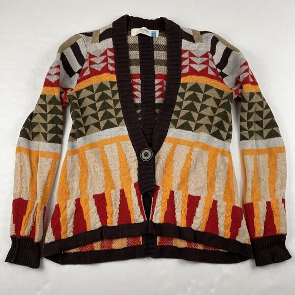 Anthropologie Sparrow Sweater Cardigan Women’s M Geometric Lambswool Blend - Picture 1 of 8